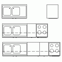 Blocks with 8 types of furniture for kitchens.