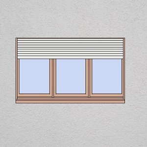 Bloco com janela de 3 folhas em vista, com persiana exterior