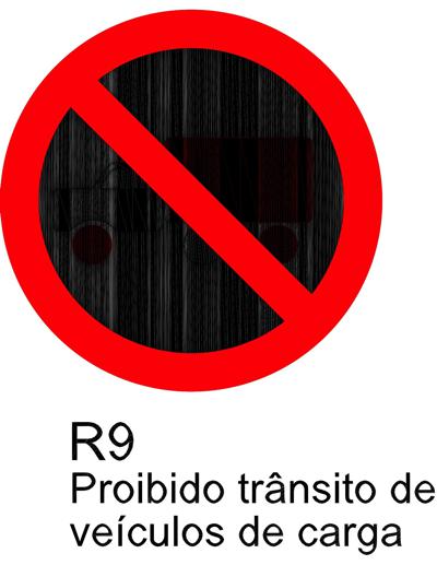 Sinalização de regulamentação R9 - Proibido Trânsito de Caminhões.
