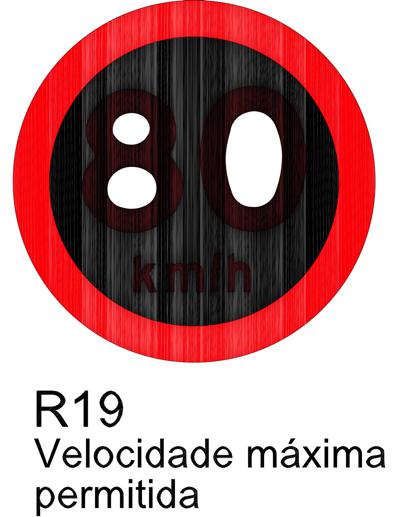 Sinaliza&ccedil;&atilde;o de regulamenta&ccedil;&atilde;o R19 - Velocidade M&aacute;xima Permitida.
