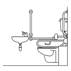 Bloco com banheiro para deficientes físicos em vista lateral.