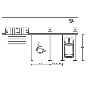 Bloco com dimens&otilde;es de estacionamento para deficientes f&iacute;sicos, 1.