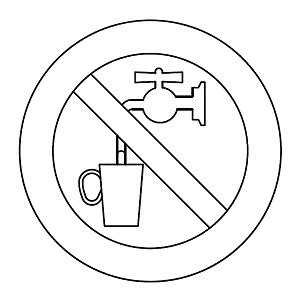 Placa com s&iacute;mbolo indicativo de &aacute;gua n&atilde;o pot&aacute;vel.