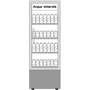 Commercial refrigerator with front display for drinks.
