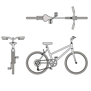 Bicicleta esportiva em planta e vistas