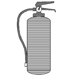 Fire extinguisher in side view.