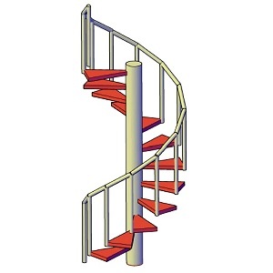 Bloco com escada caracol (helicoidal) em 3D