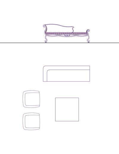 Chaise lounge (recamier) floor plan and views.
