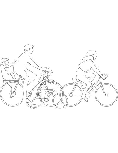 Família passeando com bicicletas.
