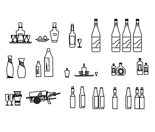 Bottles of wine and drinks.