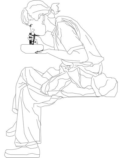 Girl sitting eating.