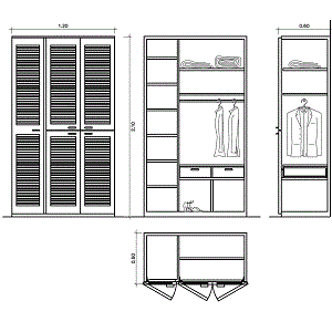 Guarda-roupas 120 x 60 x 210 cm com portas de venezianas.