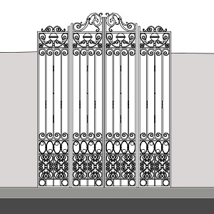 Port&atilde;o de ferro ornamental, 4 folhas, com detalhes de desenho