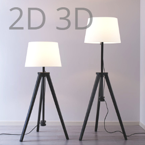 Luminaria with floor base of Ikea, 2D and 3D.