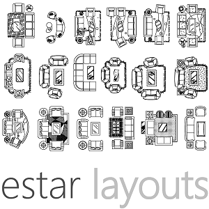 Layouts de salas de estar., - Detalhes do Bloco DWG