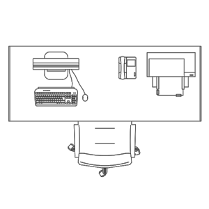 Mesa de escrit&oacute;rio com cadeira e acess&oacute;rios, 4.