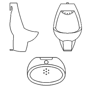Blocks with urinal in plan and views.