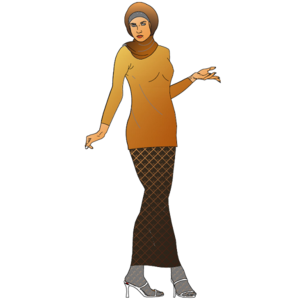 Mulher parada de vestido longo.