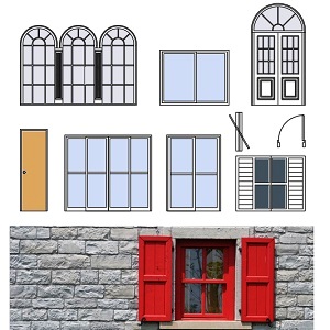 Blocos com portas, janelas, basculante, veneziana, porta-janela e outros