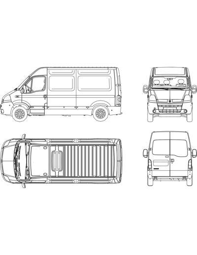 Renault Master van in plan and views.