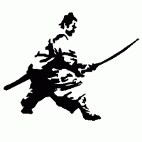Samurai with his sword, the katana, in attack position.