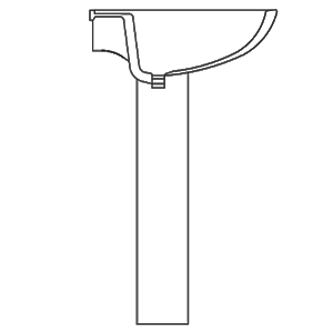 Corte vertical de lavatório com coluna (pedestal).