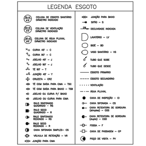 Symbology / sewage legends for hydrosanitary projects.