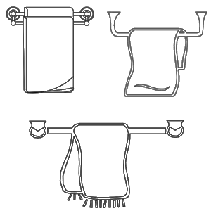 Blocos com toalhas e porta-toalhas para banheiros.